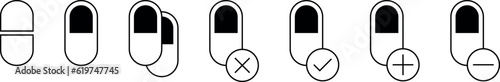 Pills icons set collection on isolated background.