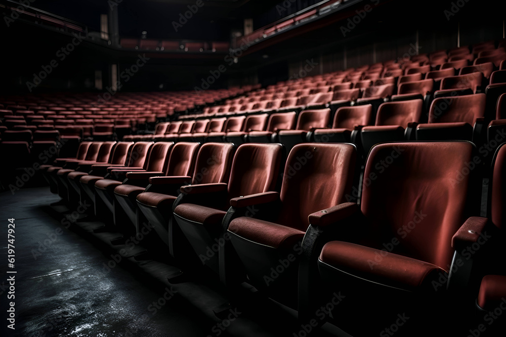 Empty red seats in the cinema hall, Generative AI Empty red seats in the cinema hall, Generative AI
