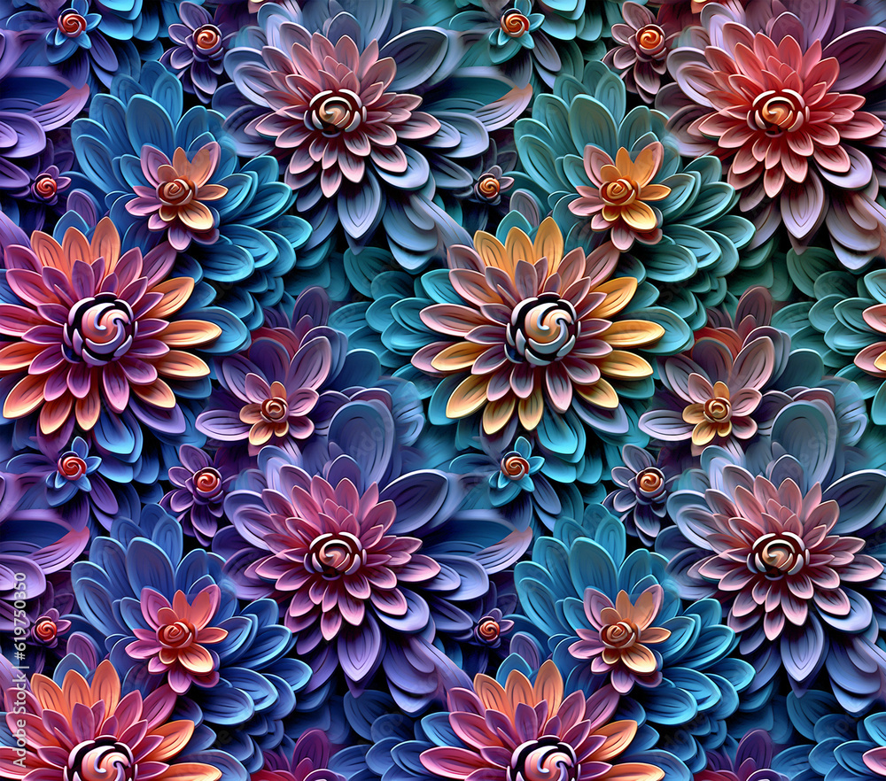 3D Flower Seamless Pattern