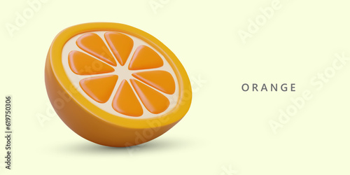 Realistic orange cut in half. Vector juicy ripe tangerine. Concept for culinary sites, manufacturers of cosmetics, aromas, juices, jam. Citrus fruit with persistent aroma
