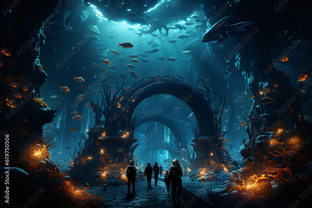 an underwater dive site, complete with a realistic backdrop, immersive
