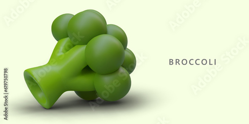 Head of green broccoli lies on its side. Fresh diet vegetables, ready to cook. Popular type of cabbage. Vector concept for grocery stores, dietary resources, culinary sites