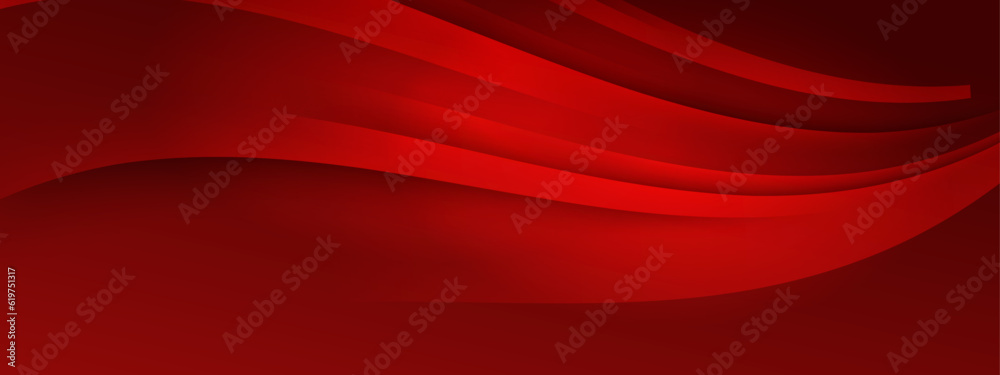 Red color geomeric pattern on banner with shadow. Abstract color geometric background with copy space.