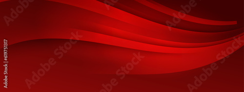 Red color geomeric pattern on banner with shadow. Abstract color geometric background with copy space.