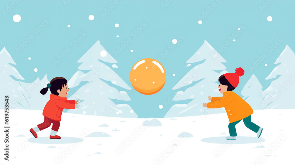Childbook illustration children playing in snow Childbook illustration children playing in snow