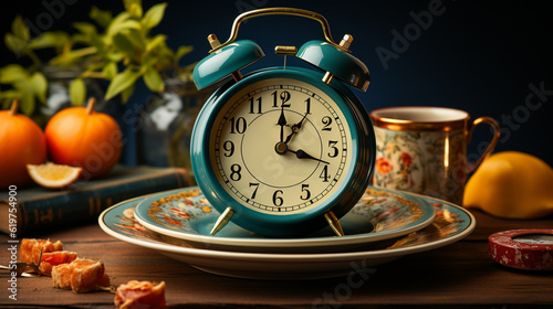 Clock on plate. Generative Ai