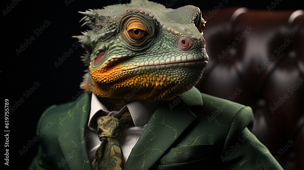 Chameleon in Business clothes. Generative Ai Chameleon in Business clothes. Generative Ai