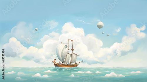 Childbook illustration adventure on the ocean