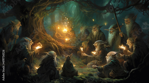 Childbook illustration Gnomes under tree [AI generative]