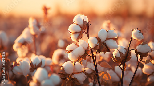 Close up ripe cotton with white fiber grow on plantation. Generative Ai