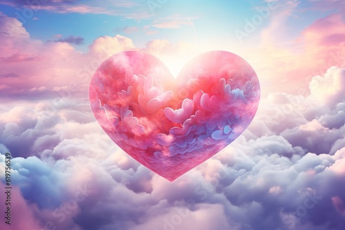 beautiful colorful heart in the clouds as valentine day background, made with generative ai	
