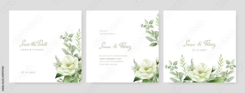 Modern vector hand drawn floral wedding invitation template