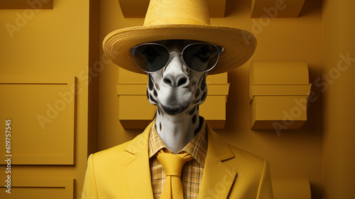 Fashion giraffe with hat. Generative Ai