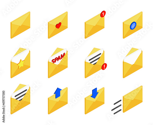 Envelopes and emails set of isometric icons editable stroke