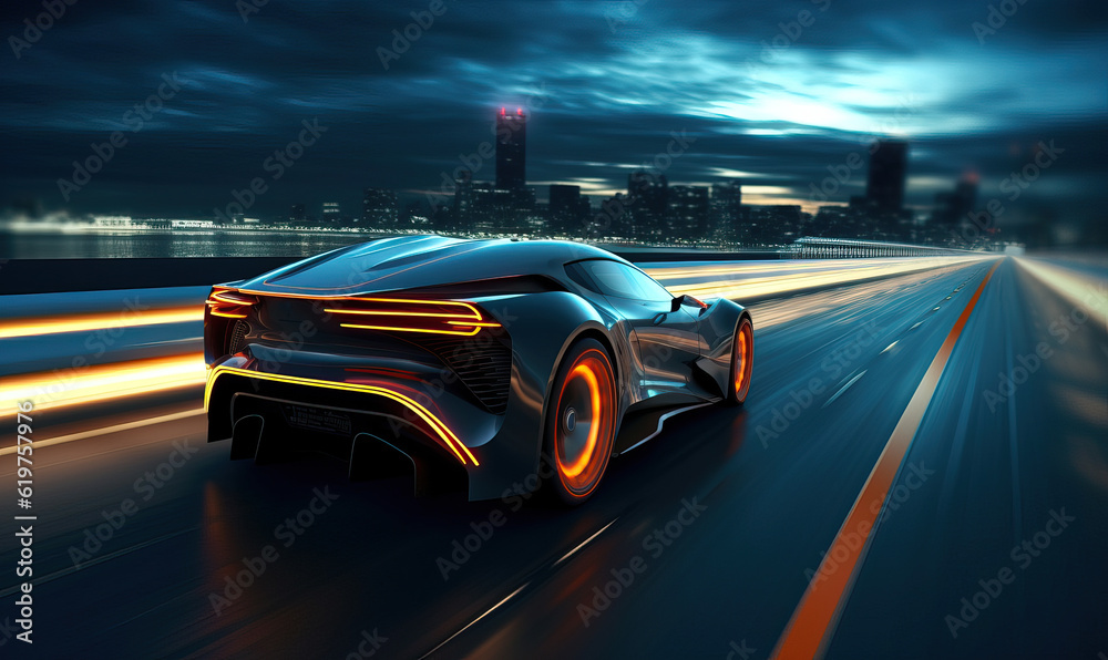 Night Highway Concept Car. Created using generative AI tools
