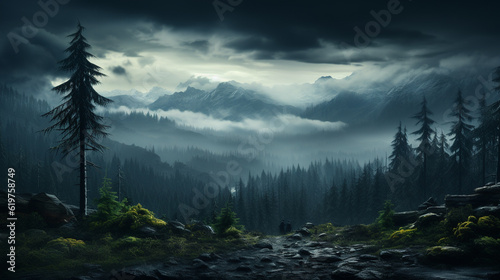 Misty fir forest. Generative Ai © andranik123