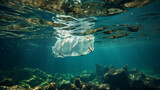 Plastic bag under the sea. Generative Ai