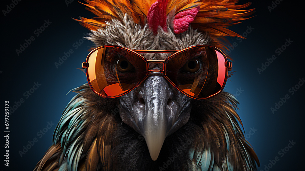 Rooster Wearing Sunglasses. Generative Ai