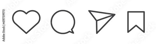 Simple set of icons Love, comment, share and save vector, social media button icon, sign, symbol and grapic design.