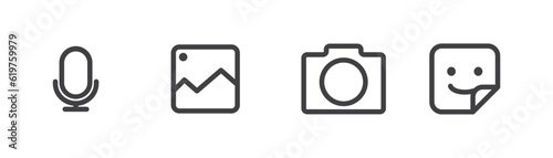 Simple set of icons voice note, pictures, camera, stickers vector, social media button icon, sign, symbol and grapic design.