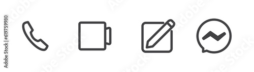 Simple set of icons phone, video call, create direct messages,  direct messages, vector, social media button icon, sign, symbol and grapic design