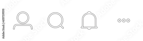 Outline vector of person, search, notification,and option icon set, vector, social media button icon, sign, symbol and grapic design.