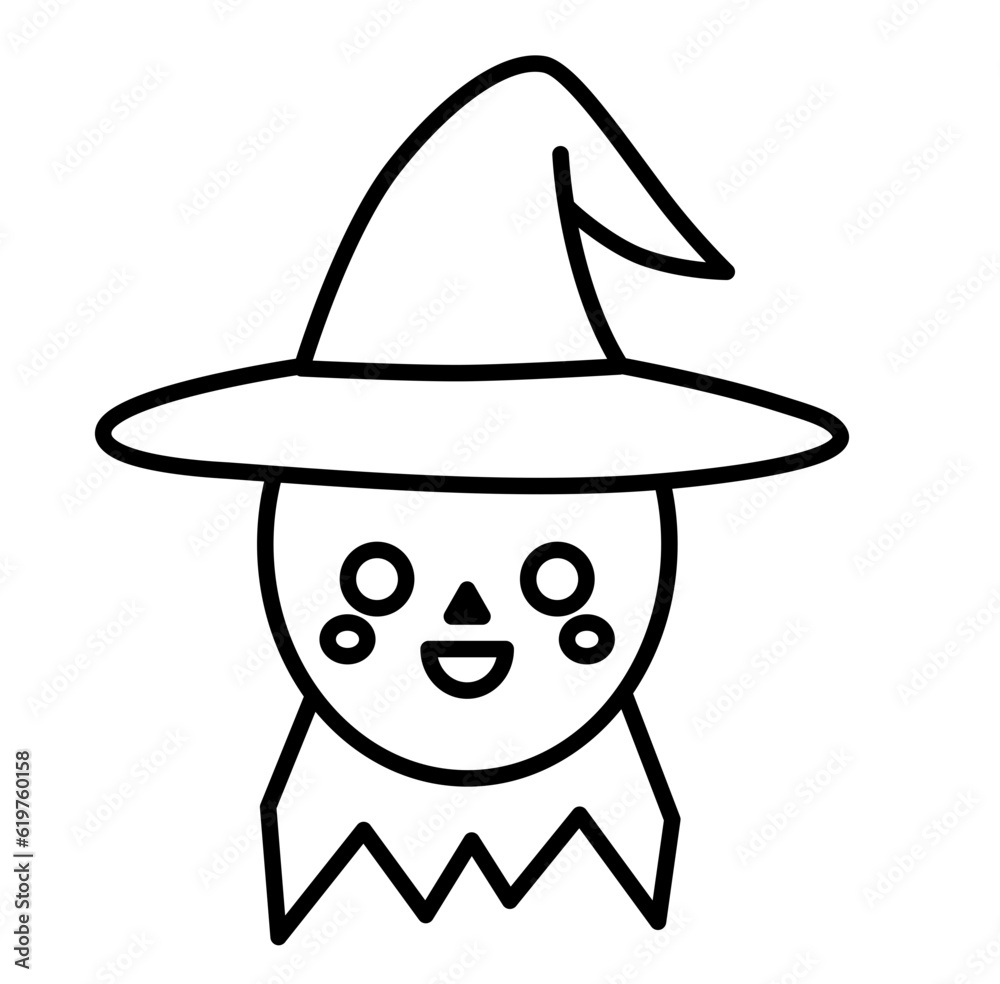 Halloween pumpkin jackolantern face with hat outline icon