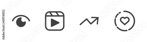 Simple set of icons Viewers, reels, advertisment,and love story, vector, social media button icon, sign, symbol and grapic design.
