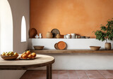 blank wall Mediterranean style interior mockup kitchen 