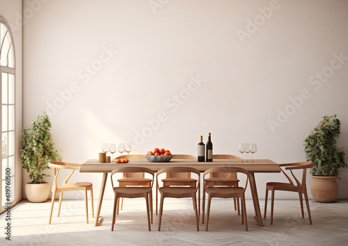 blank wall Mediterranean style interior mockup dinning room 