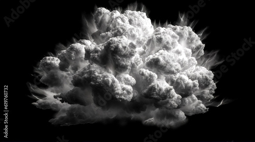 White clouds on a black background, generative AI.