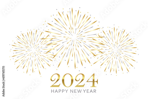 happy new year greeting card 2024 with gold and silver firework vector illustration EPS10