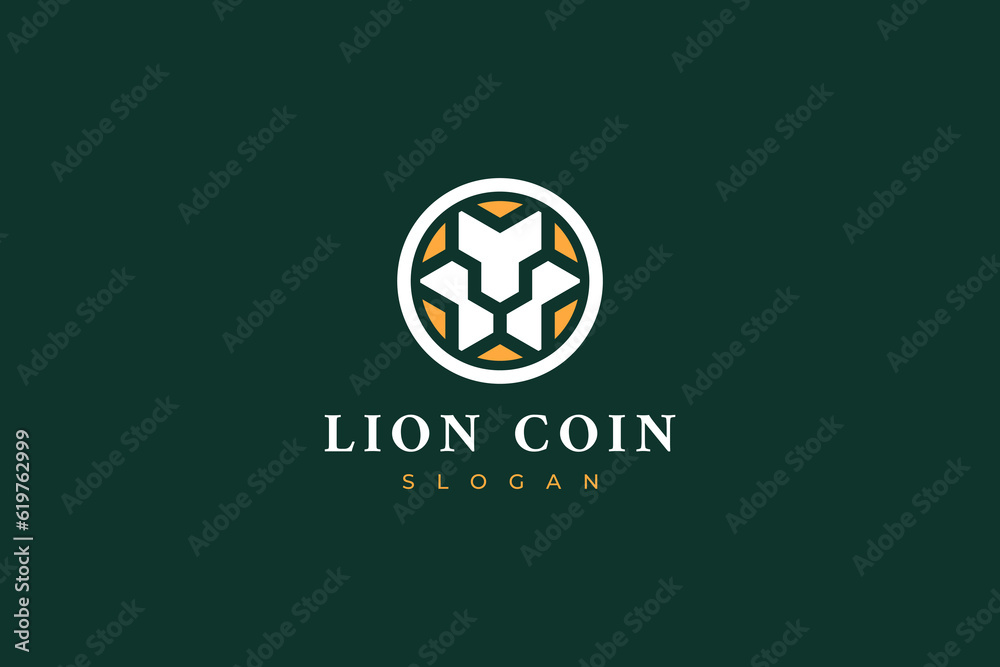 Fototapeta premium logo lion coin abstract circle gold