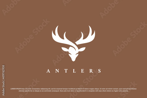 logo antler abstract deer stag head silhouette horn
