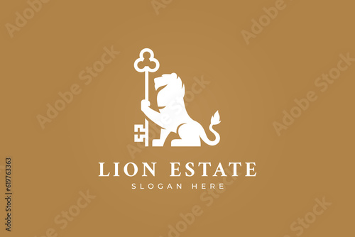 logo lion hold key house real estate security