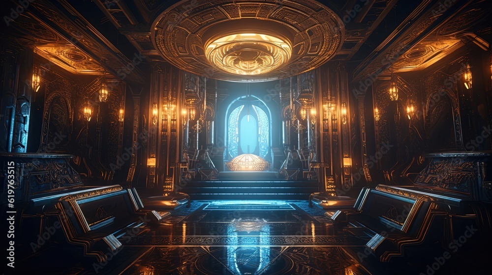 Inside futuristic temple. Generative AI