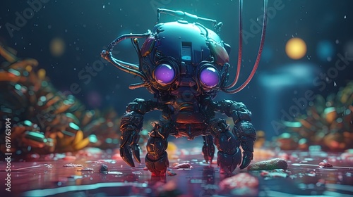 Futuristic shrimp creature. Shrimp robot character. Generative AI