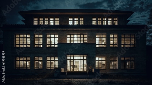 Psychiatric clinic building at night. Generative AI