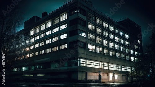 Psychiatric clinic building at night. Generative AI