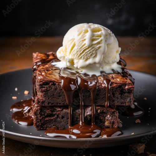 Chocolate brownie with ice cream
