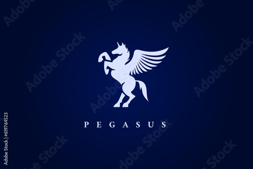 logo pegasus horse wing kirin horn mythical creature legend stand elegant silhouette
