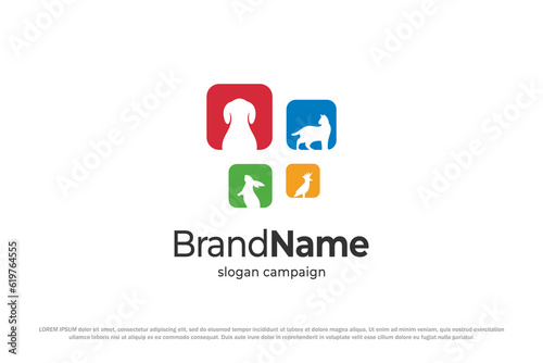logo pet colorful frame shop veterinary animal care channel dog cat rabbit parrot