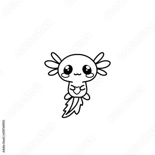 Cartoon style cute axolotl icon isolated on white background