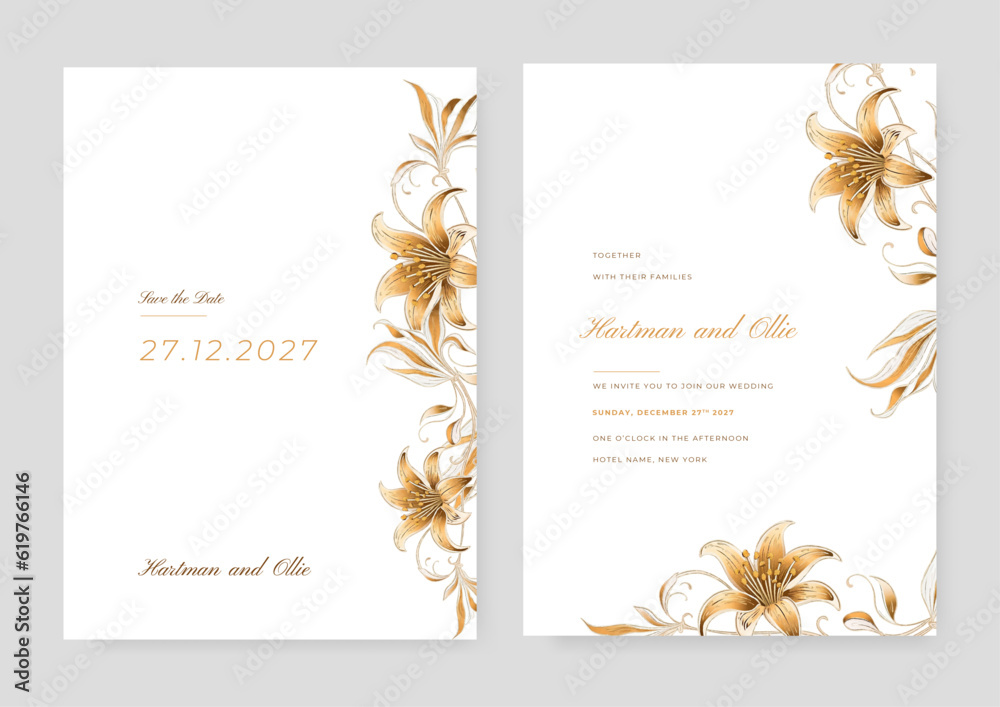 vector hand drawn minimal wedding invitation template