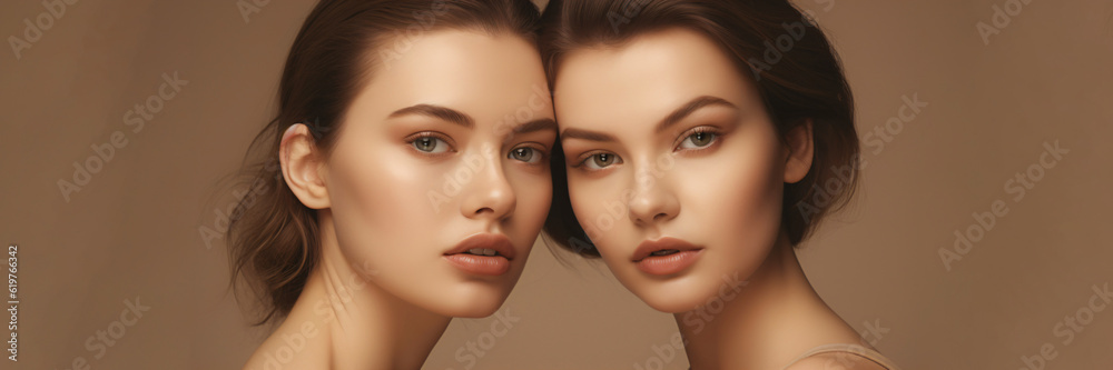 portrait of two women in brown earth tones, fictional person made with generative ai portrait of two women in brown earth tones, fictional person made with generative ai