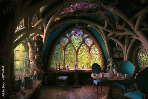 Fairy house in forest. Fantasy interior. Generative AI