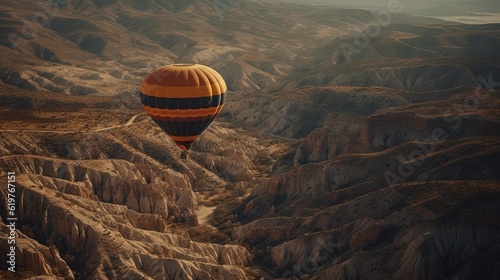 Air balloon flying over canyon. Landscape. Generative AI