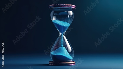 Hourglass with blue sand. Generative AI
