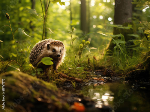 Hedgehog in the summer forest