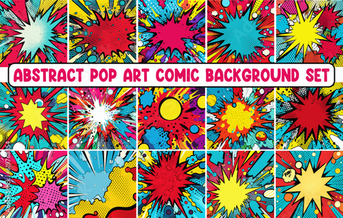 Abstract pop art background set, Abstract Comics Background bundle, Colorful comic Backgrounds vector collection